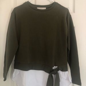 NTW army green blouse with white under-layer